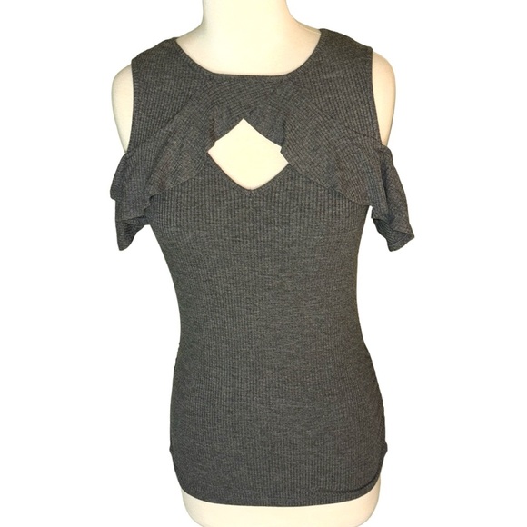 Candie's Tops - CANDIE’S gray top blouse with keyhole design and cold shoulder women’s size XS